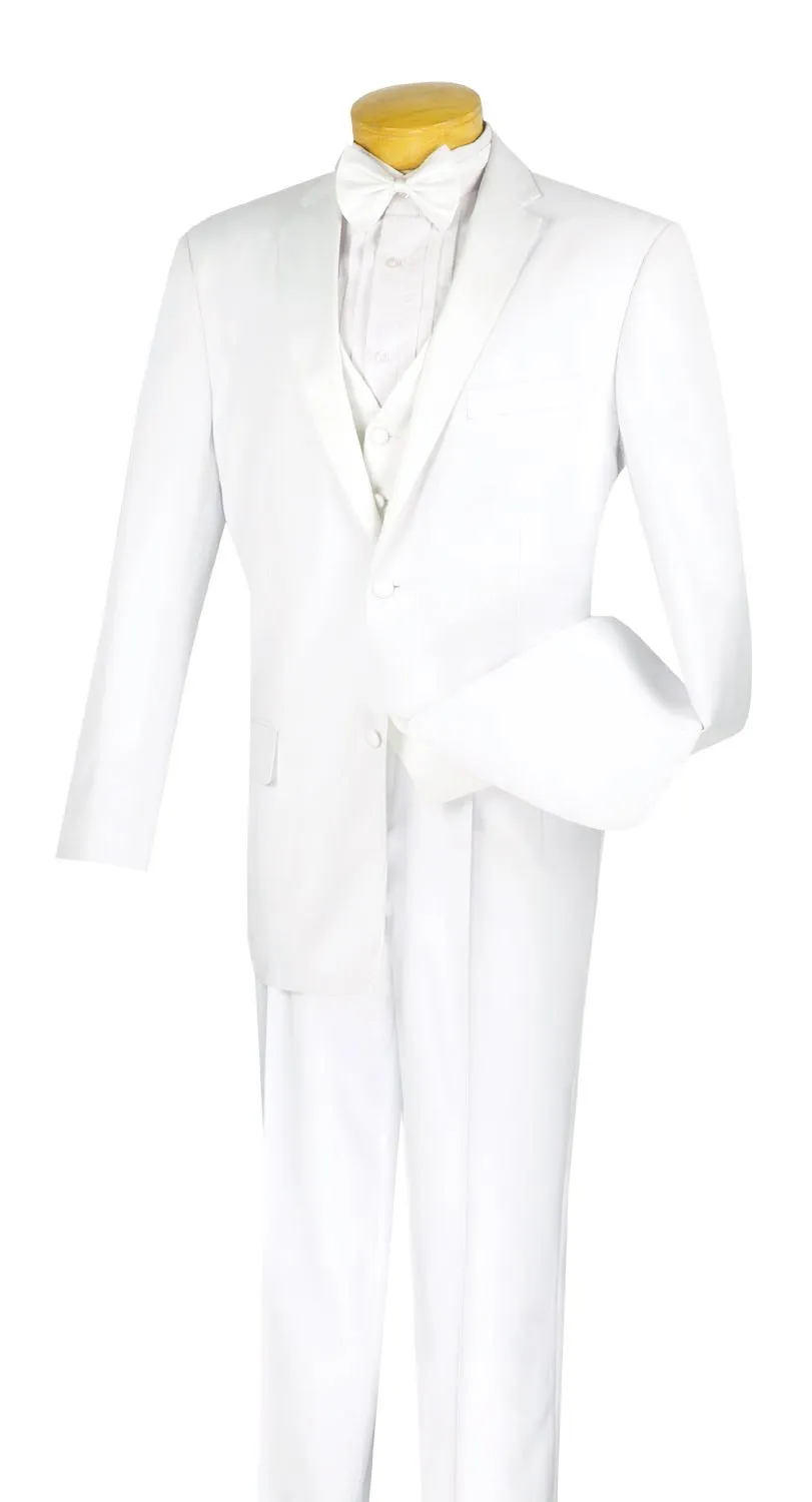 Regular Fit 4 Piece Tuxedo with Vest Bow Tie (White) 4TV-1