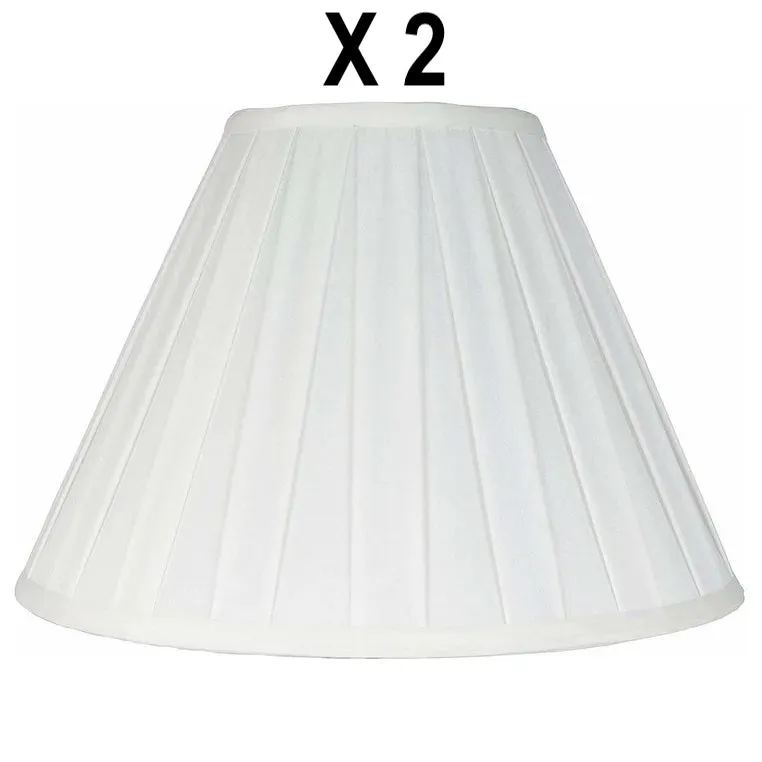 Retails $165 New set of 2 Empire Box Pleat Lamp Shades, 8" Top, 16" Bottom, 11" Slant - Off White