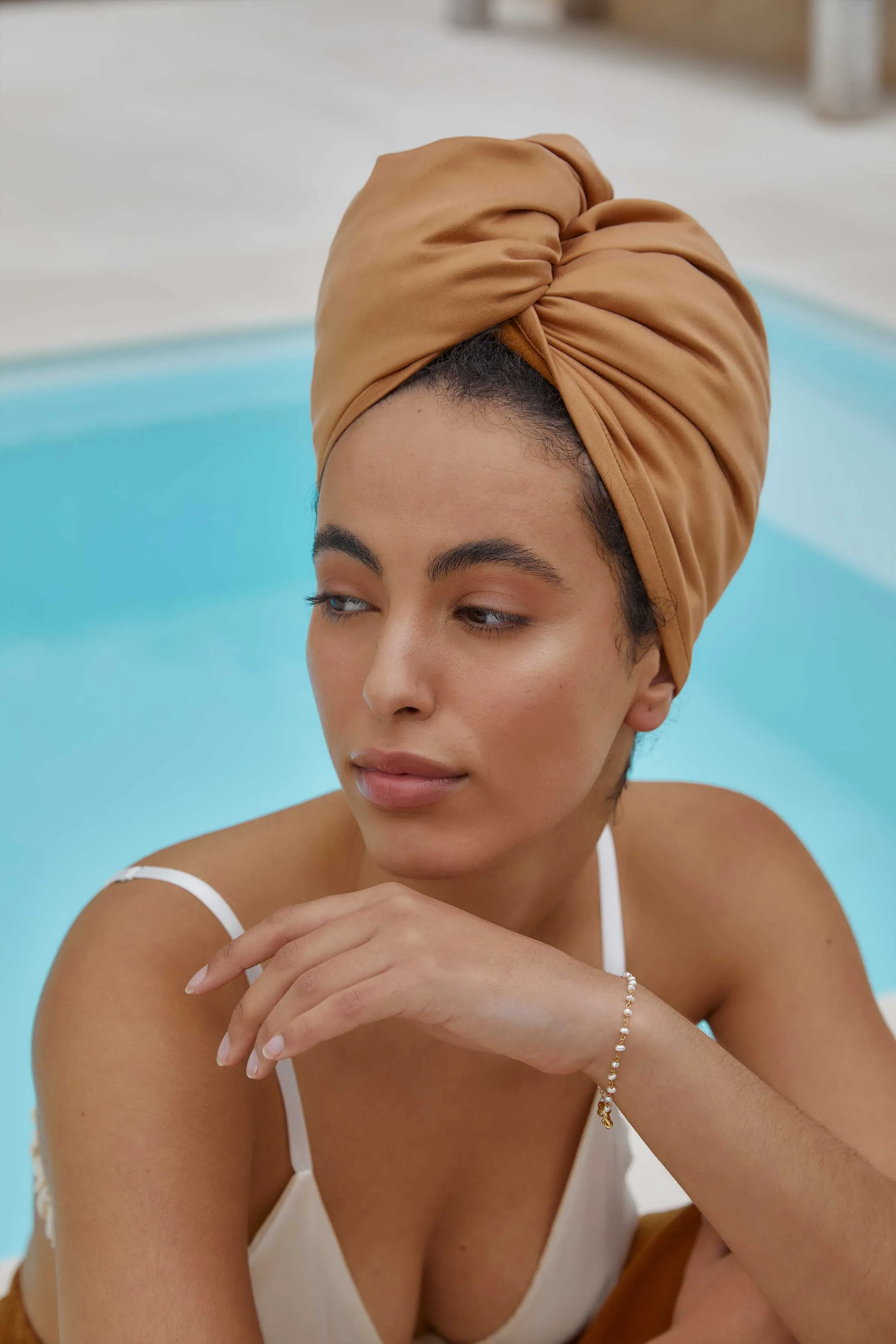 Reversible Silk Hair Towel In Tan
