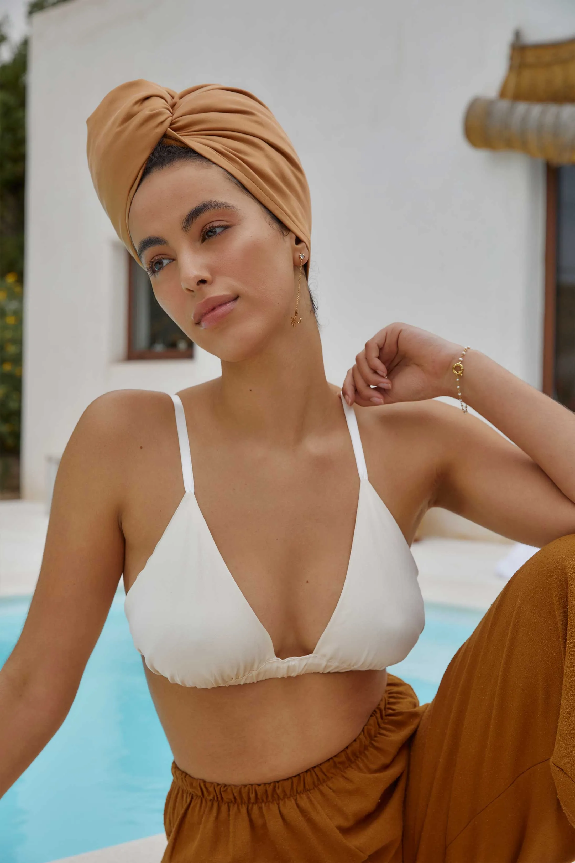 Reversible Silk Hair Towel In Tan