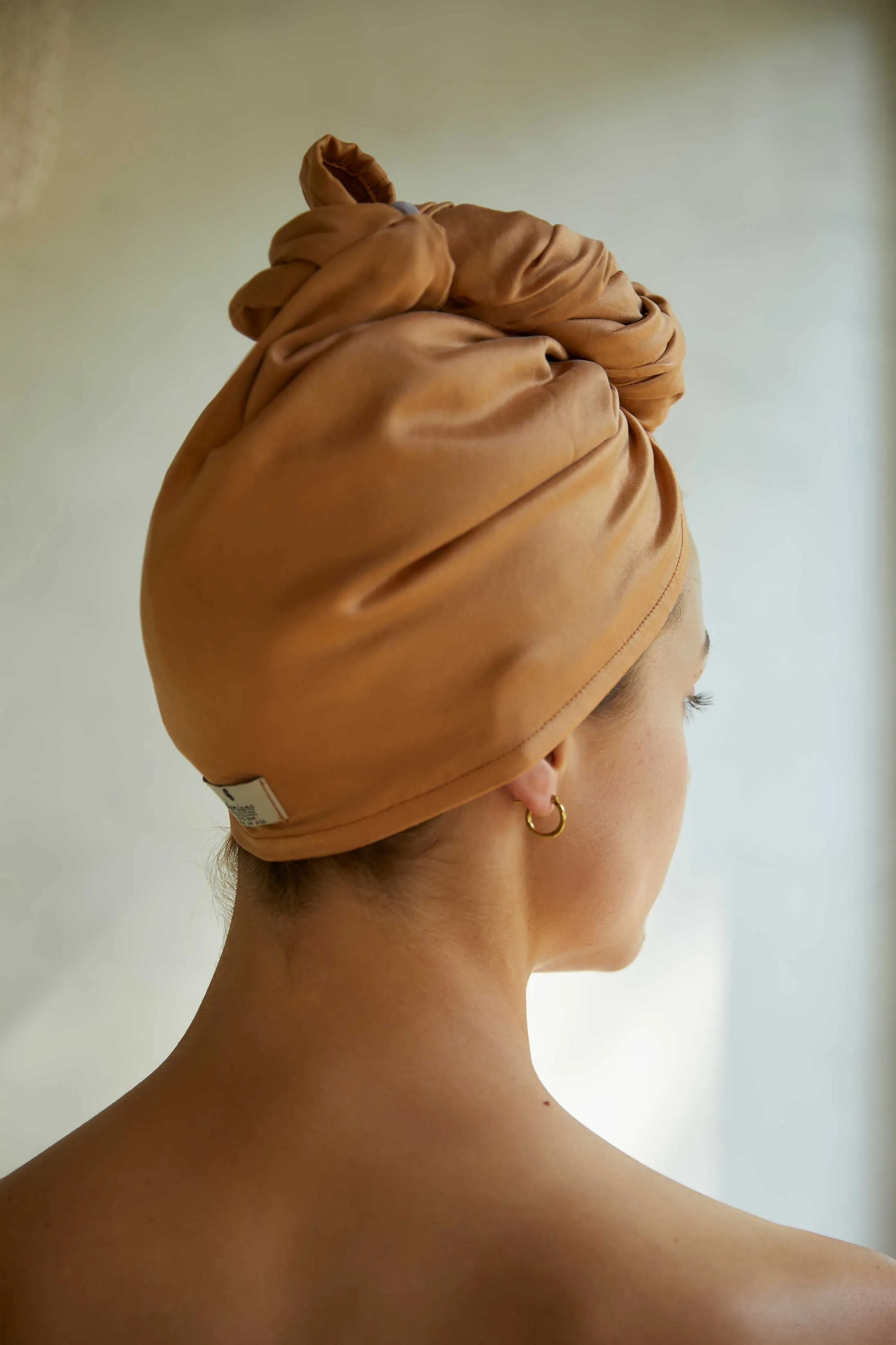 Reversible Silk Hair Towel In Tan