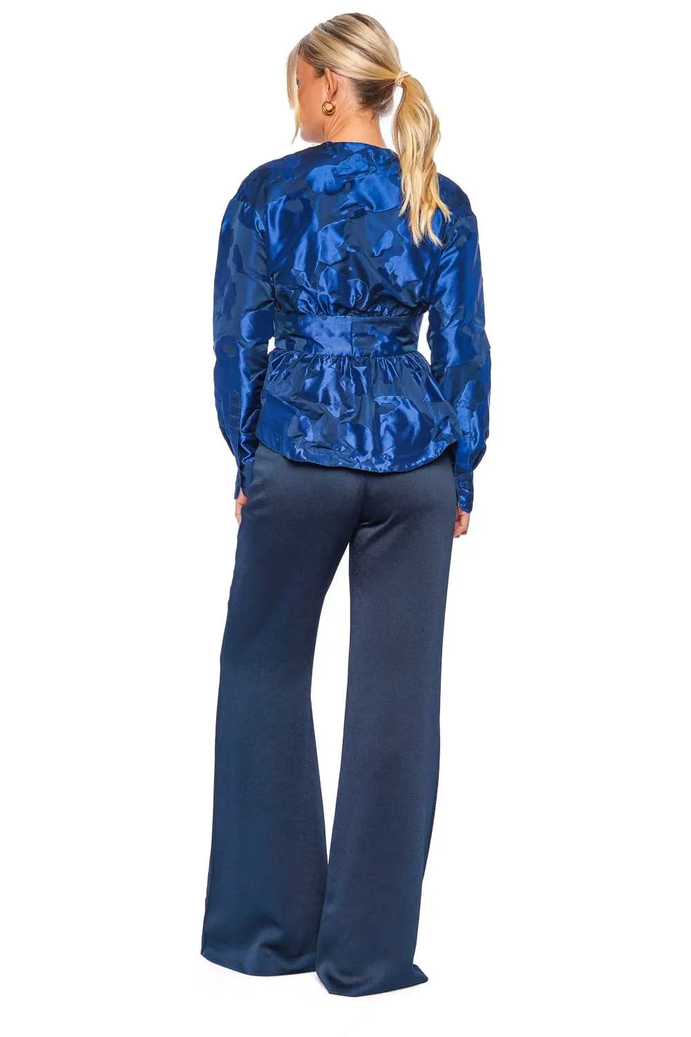 Saanvi Navy Jacquard Long Sleeve Blouse