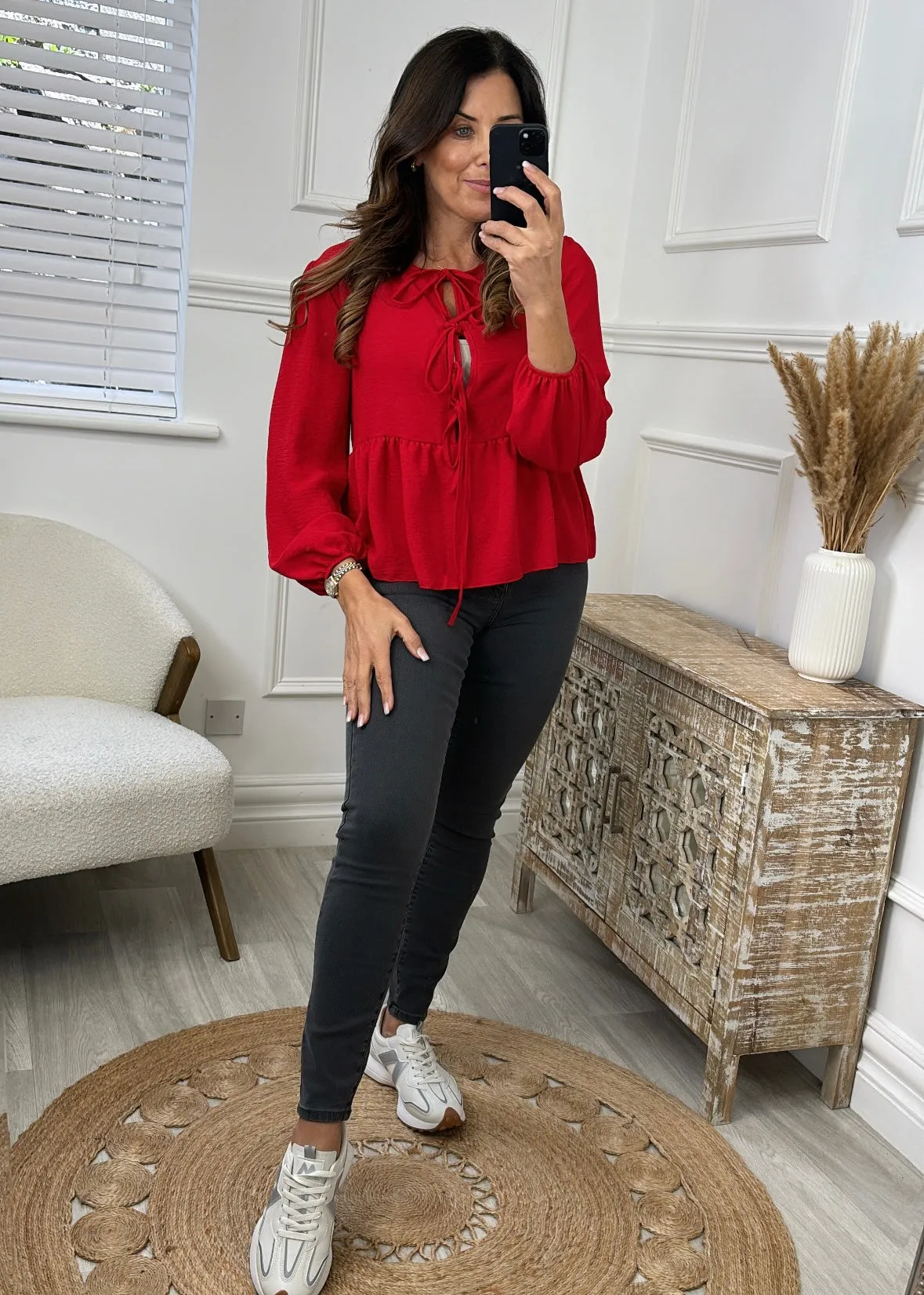 Sadie Red Bow Tie Blouse