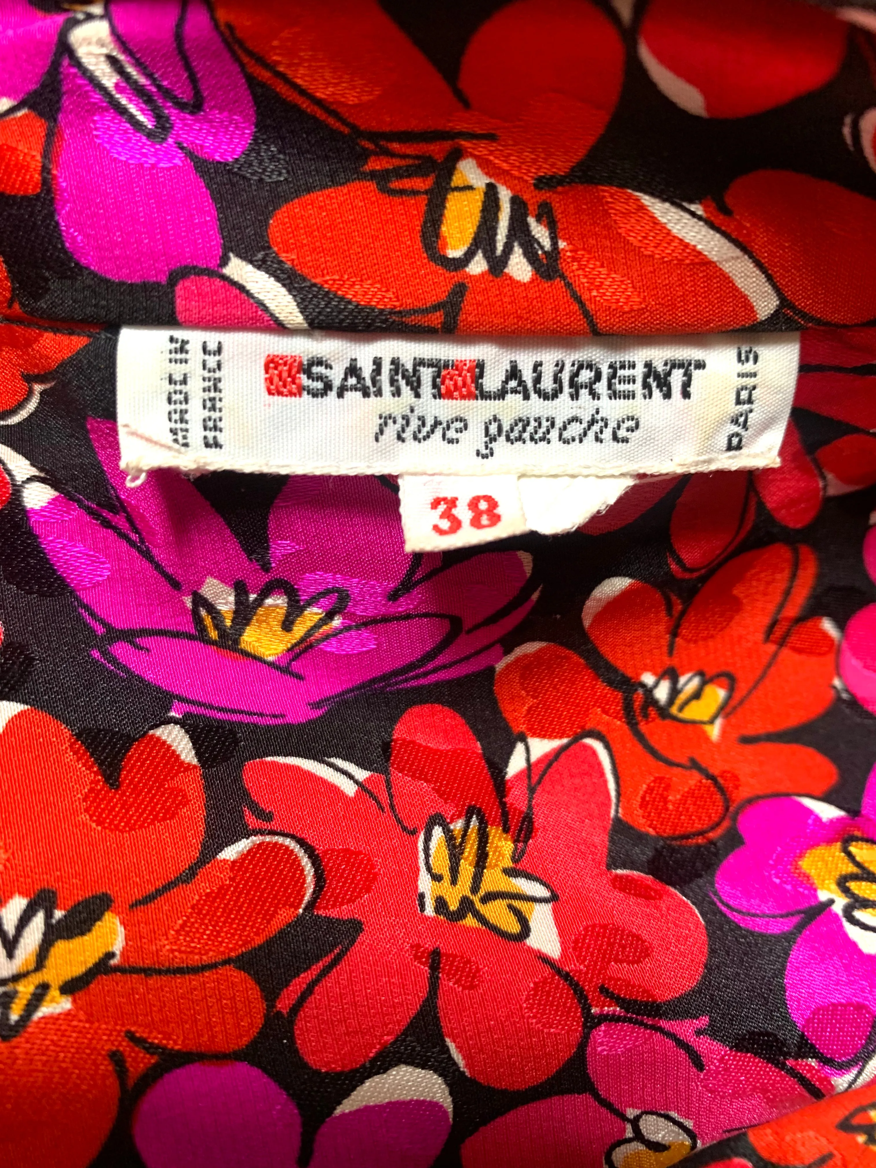 Saint Laurent 1989 Magenta Silk Floral Print Dress Ensemble
