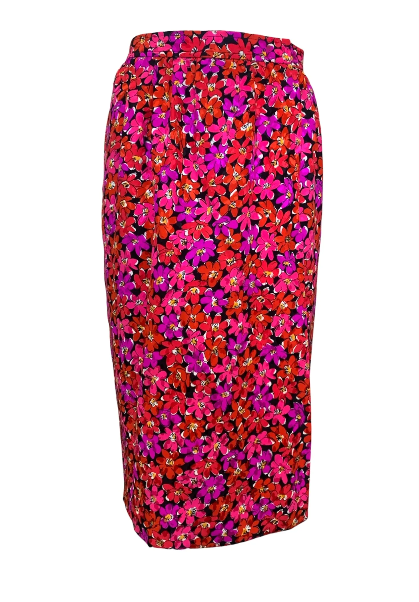 Saint Laurent 1989 Magenta Silk Floral Print Dress Ensemble