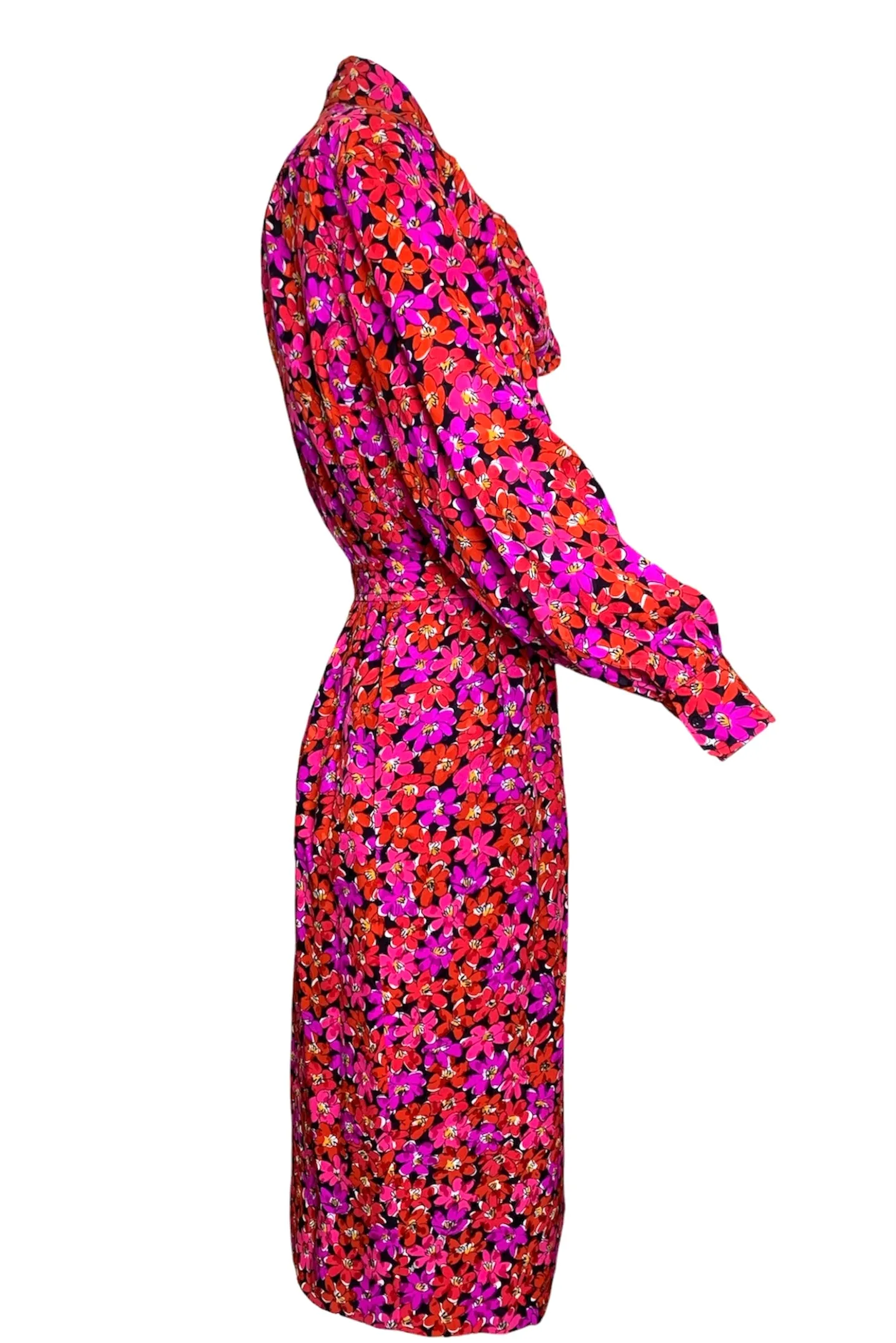 Saint Laurent 1989 Magenta Silk Floral Print Dress Ensemble