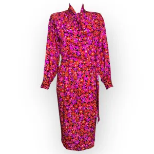 Saint Laurent 1989 Magenta Silk Floral Print Dress Ensemble