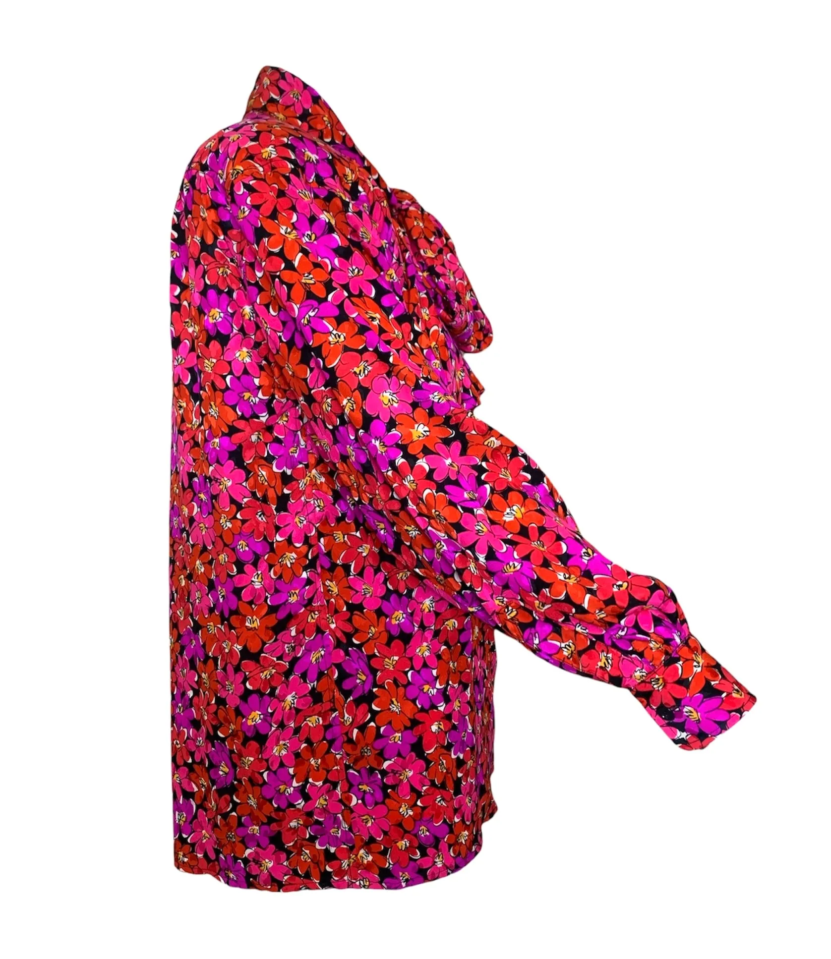Saint Laurent 1989 Magenta Silk Floral Print Dress Ensemble