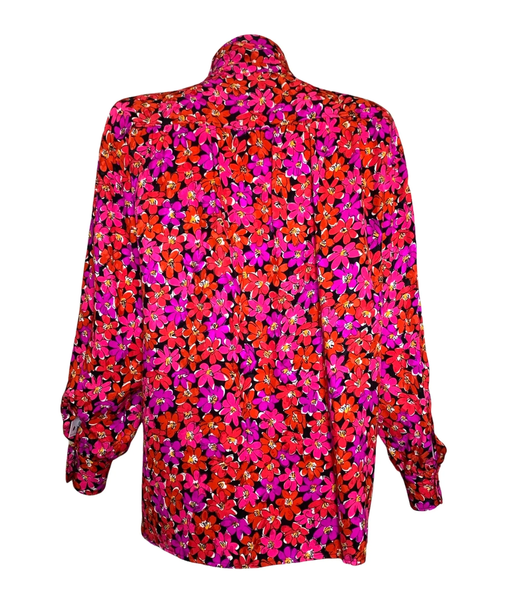 Saint Laurent 1989 Magenta Silk Floral Print Dress Ensemble