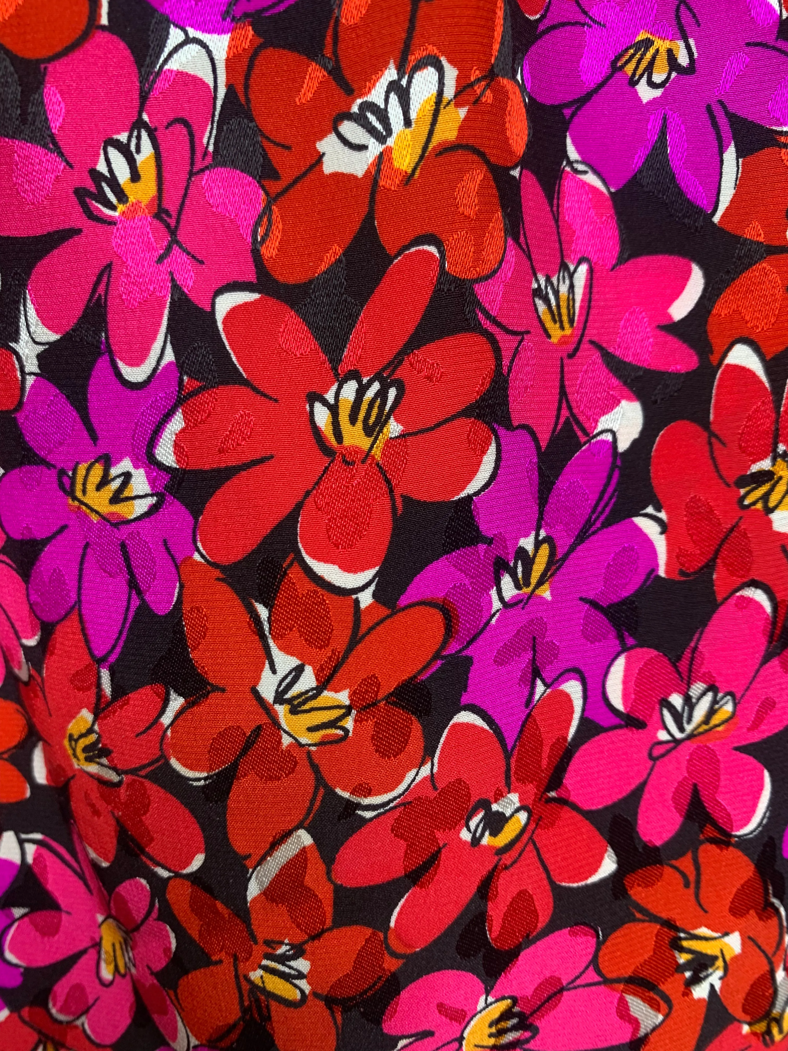 Saint Laurent 1989 Magenta Silk Floral Print Dress Ensemble