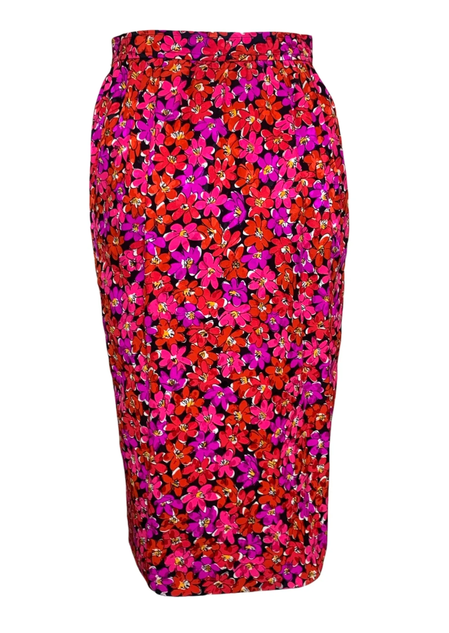 Saint Laurent 1989 Magenta Silk Floral Print Dress Ensemble