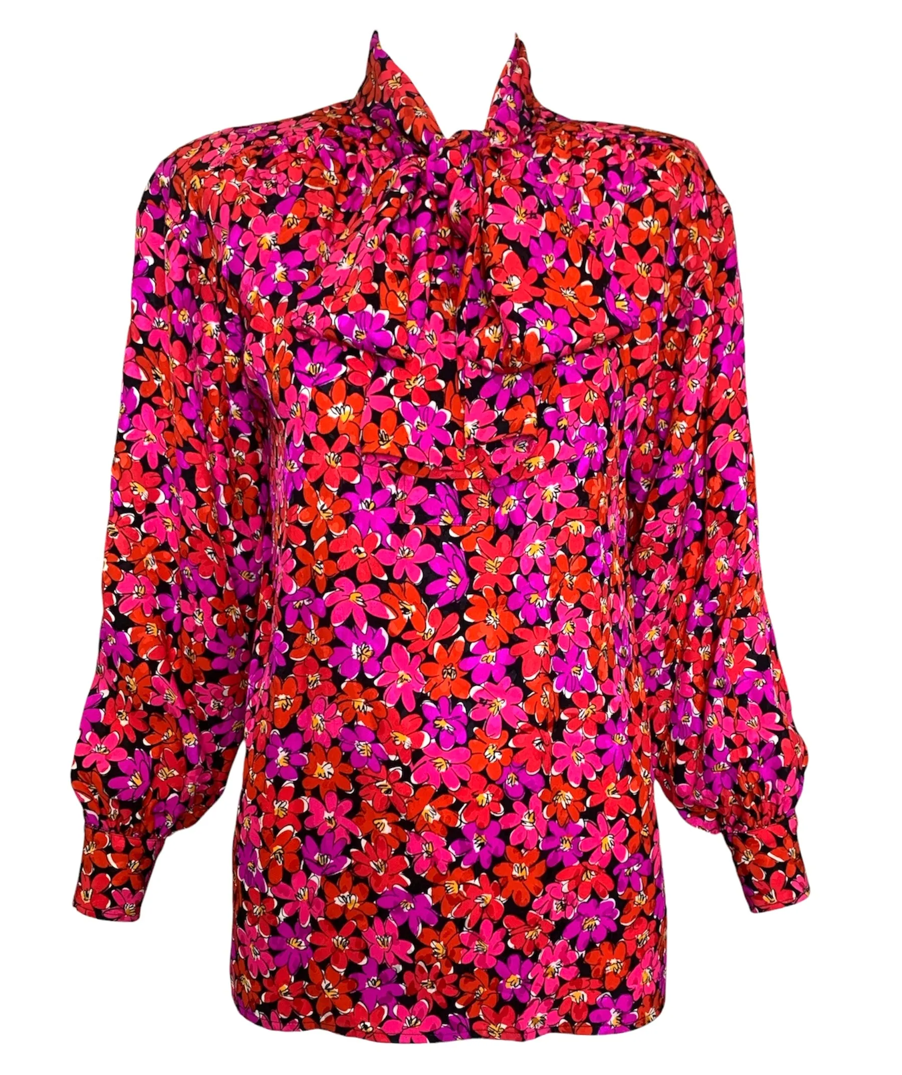 Saint Laurent 1989 Magenta Silk Floral Print Dress Ensemble