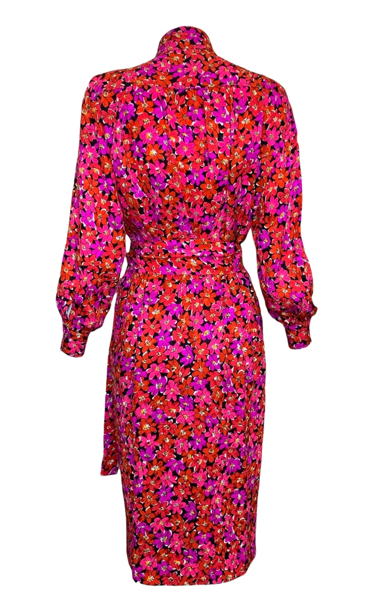 Saint Laurent 1989 Magenta Silk Floral Print Dress Ensemble