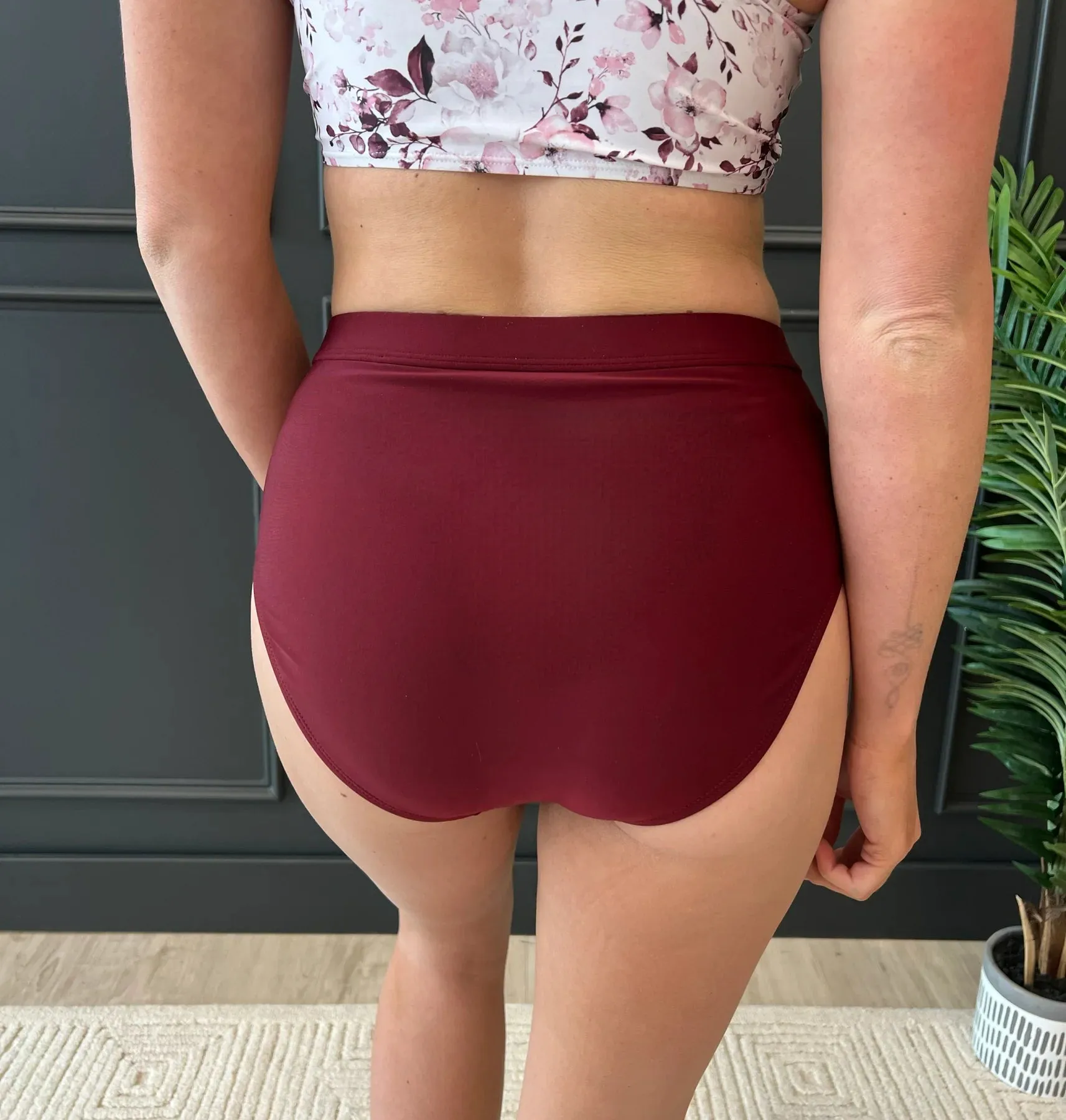 Sandy Shores High-Rise Swim Bottoms - Burgundy