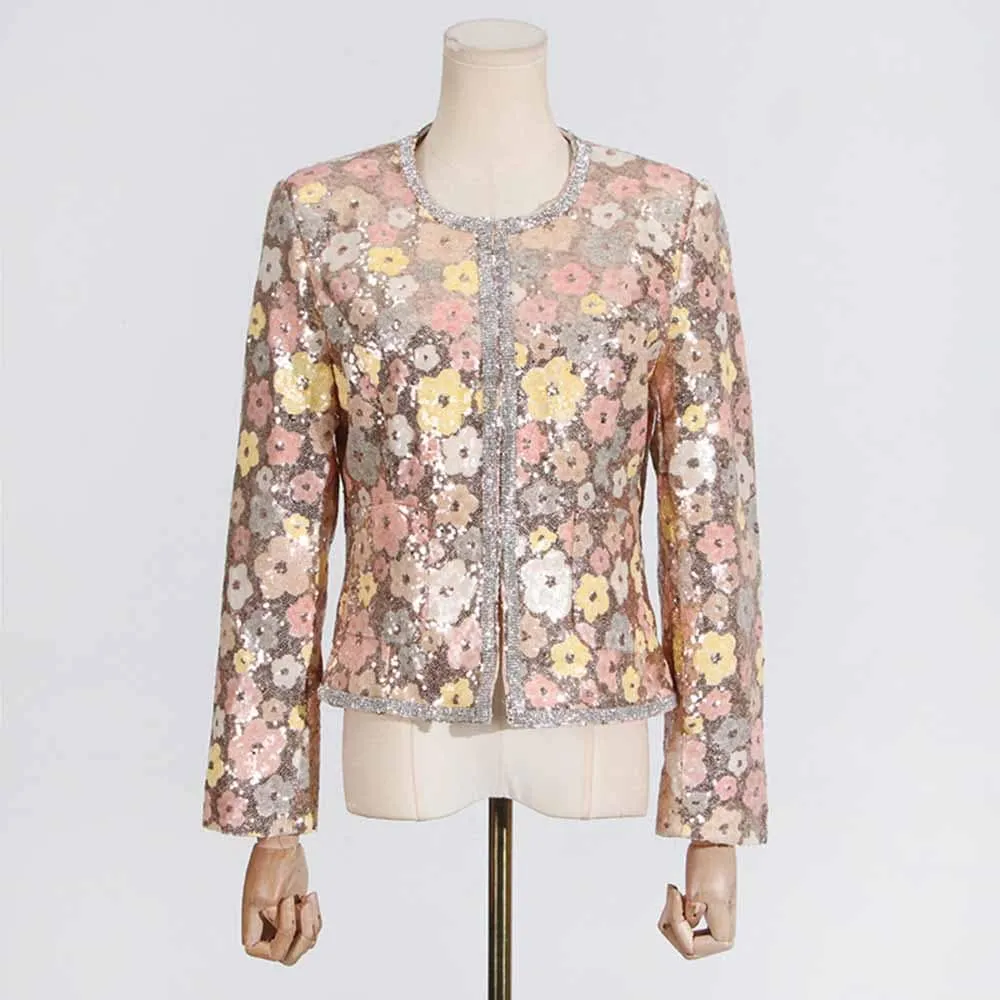 Sequin Floral Paradise Long Sleeve Skirt Suit