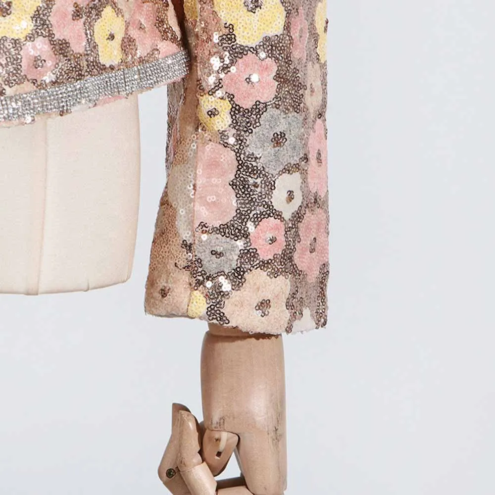 Sequin Floral Paradise Long Sleeve Skirt Suit