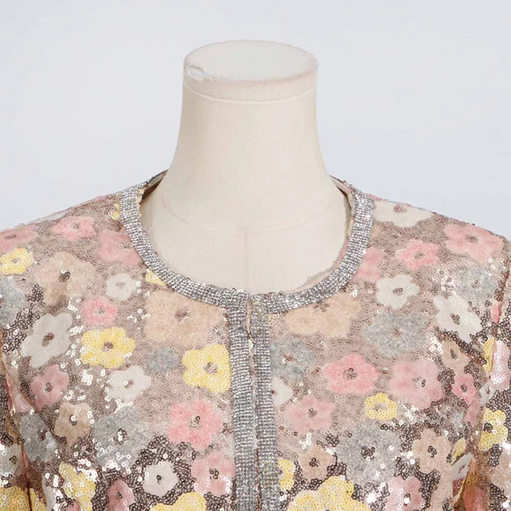 Sequin Floral Paradise Long Sleeve Skirt Suit