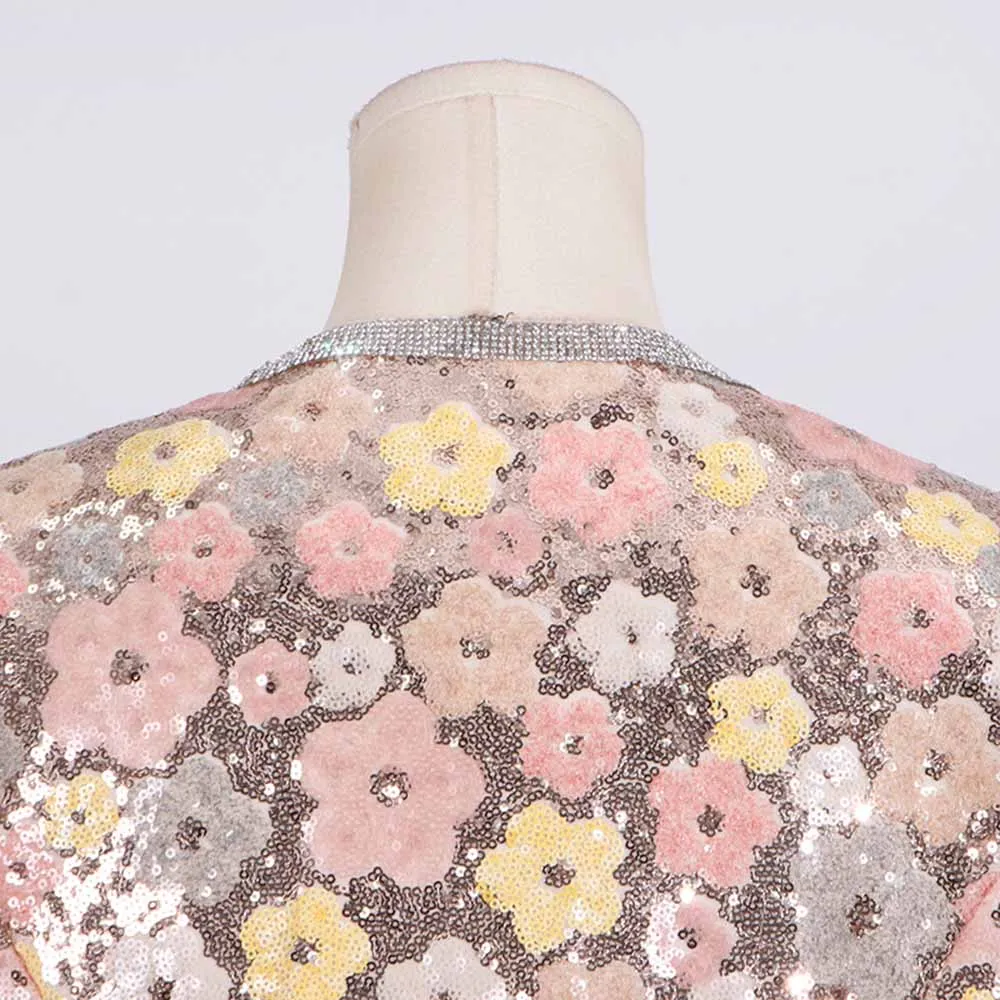 Sequin Floral Paradise Long Sleeve Skirt Suit