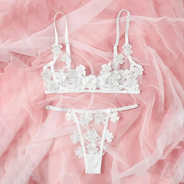 Sexy Bikini 2021 Female Swimsuit Two-piece Bikini Set Flowers Embroidery Lace