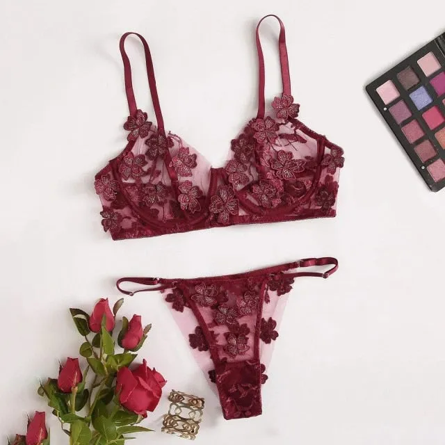 Sexy Bikini 2021 Female Swimsuit Two-piece Bikini Set Flowers Embroidery Lace