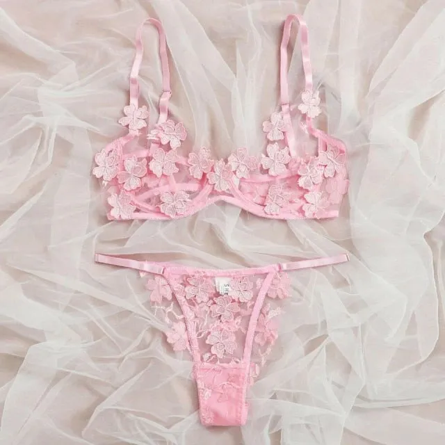 Sexy Bikini 2021 Female Swimsuit Two-piece Bikini Set Flowers Embroidery Lace
