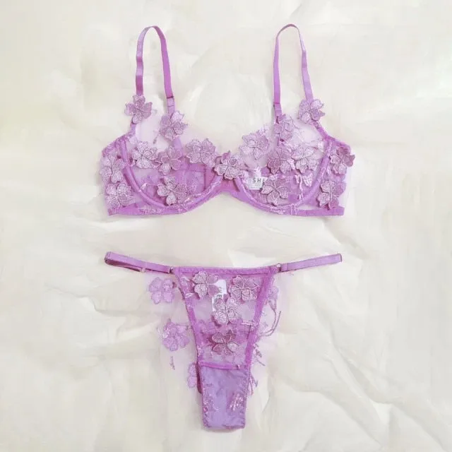 Sexy Bikini 2021 Female Swimsuit Two-piece Bikini Set Flowers Embroidery Lace