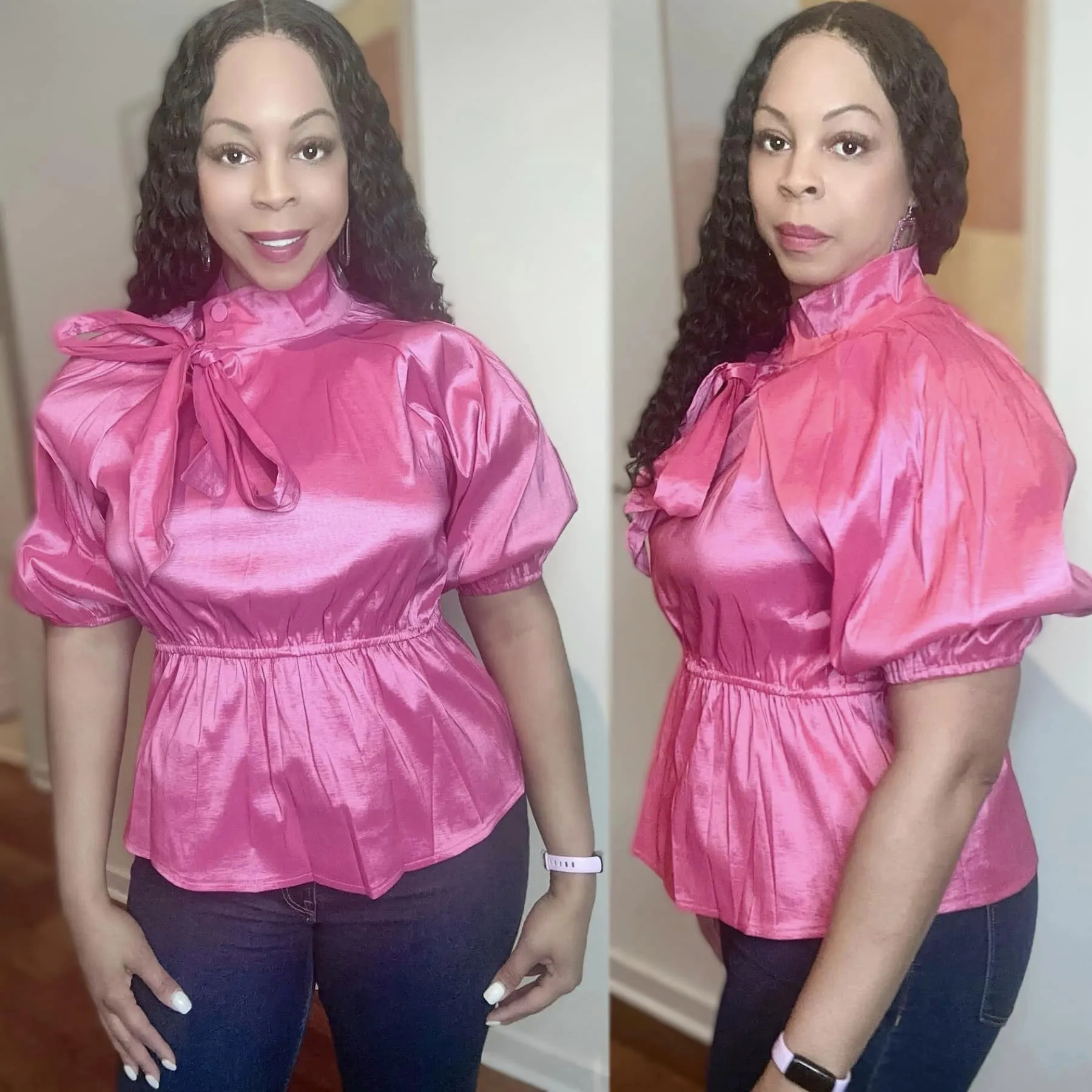 SHINE TAFFETA PEPLUM BLOUSE PLUS