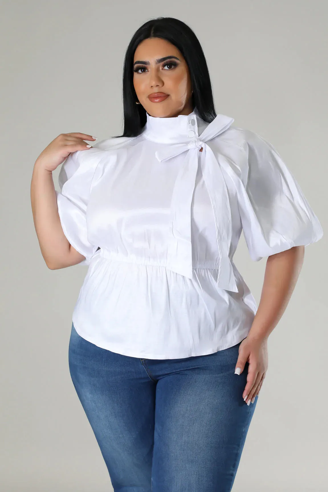 SHINE TAFFETA PEPLUM BLOUSE PLUS