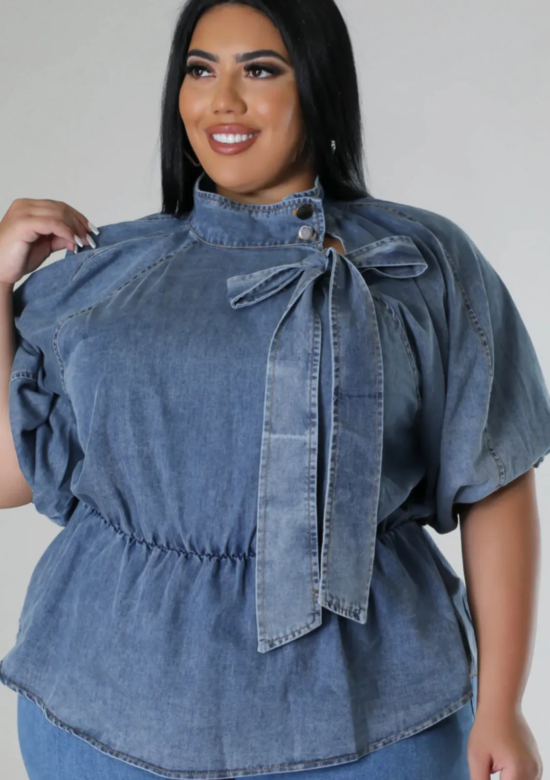 SHINE TAFFETA PEPLUM BLOUSE PLUS