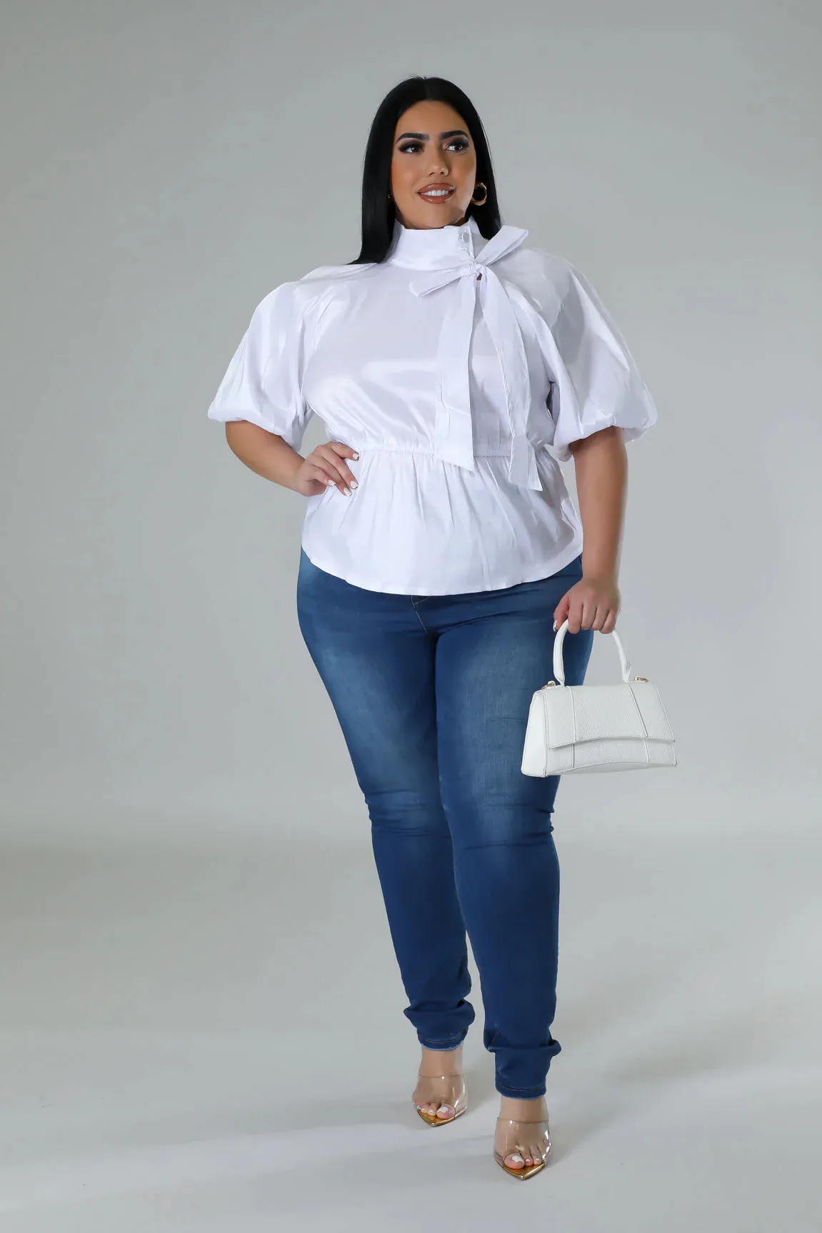 SHINE TAFFETA PEPLUM BLOUSE PLUS
