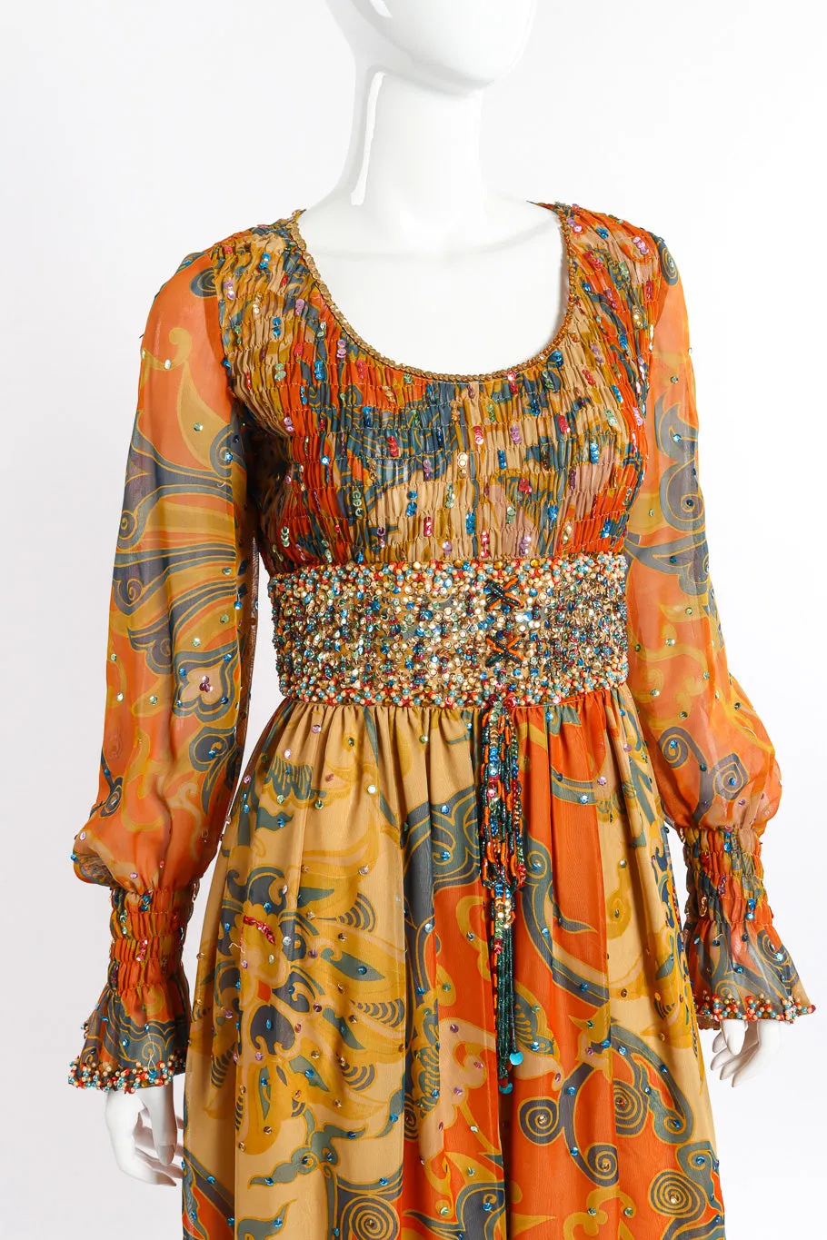 Shirred Sequin Maxi Dress