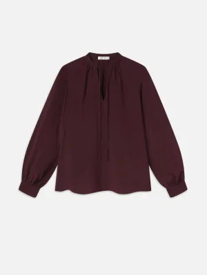 Shirred Tie Front Blouse | Wine