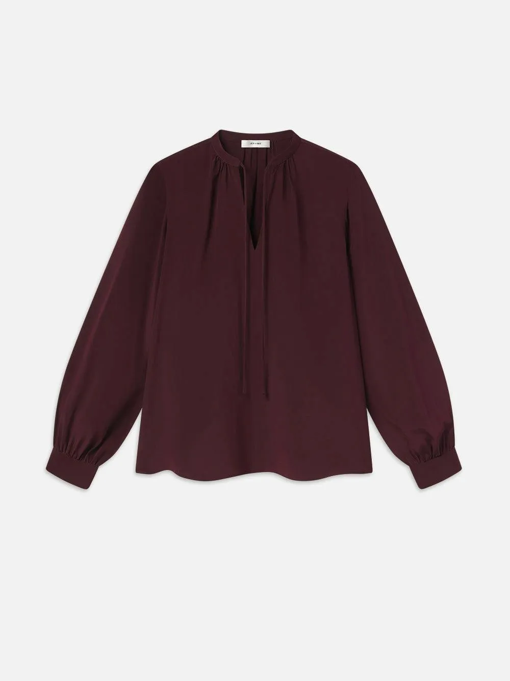 Shirred Tie Front Blouse | Wine