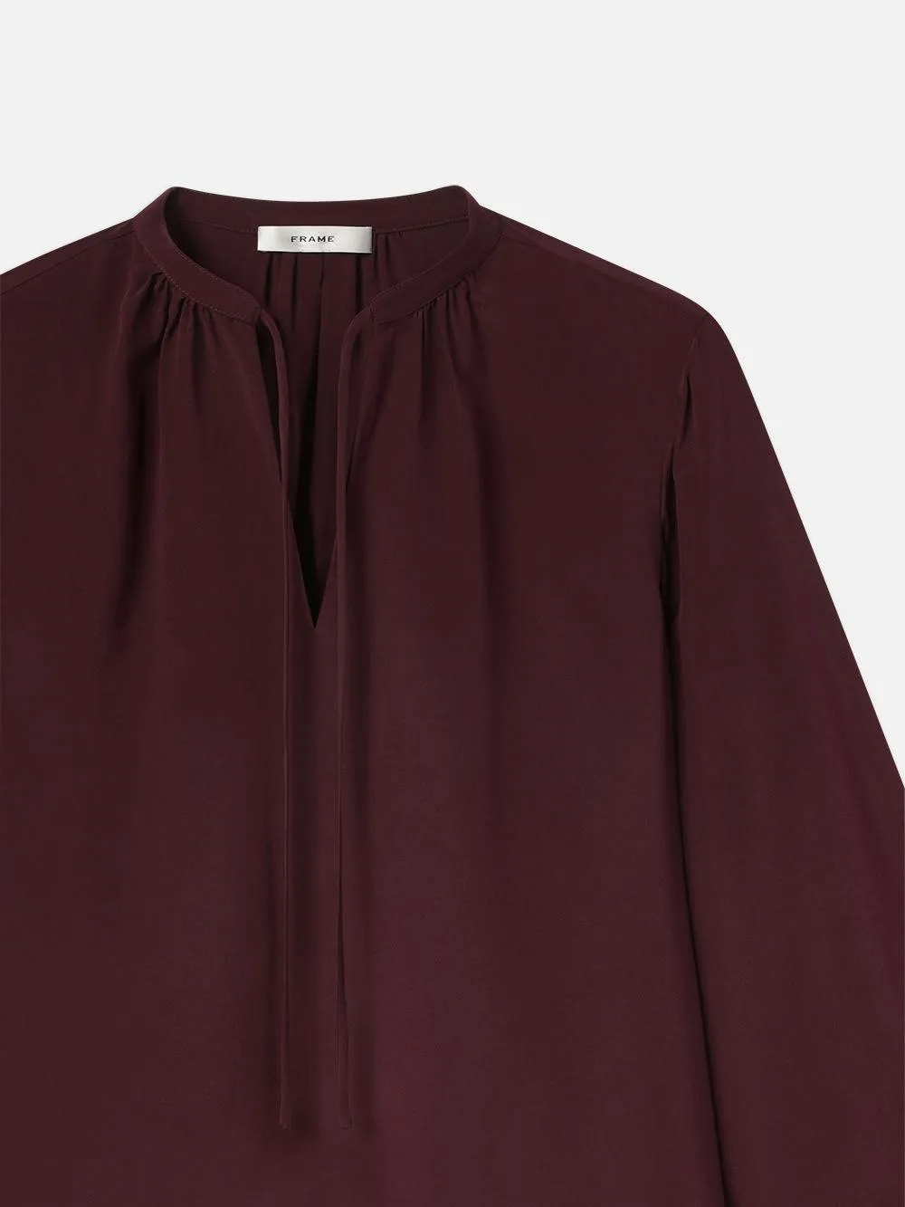 Shirred Tie Front Blouse | Wine