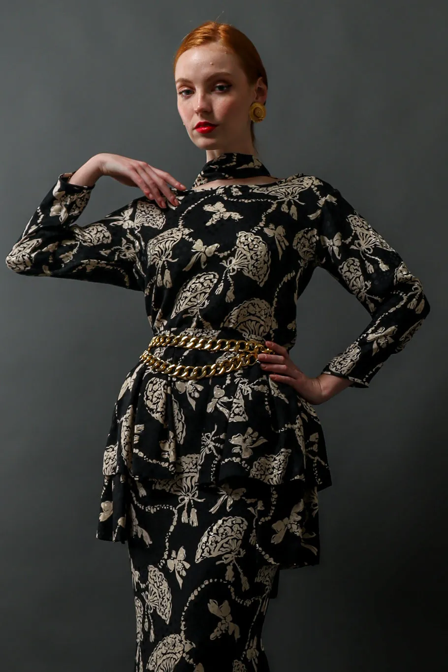 Silk Fan Print Top & Skirt Set