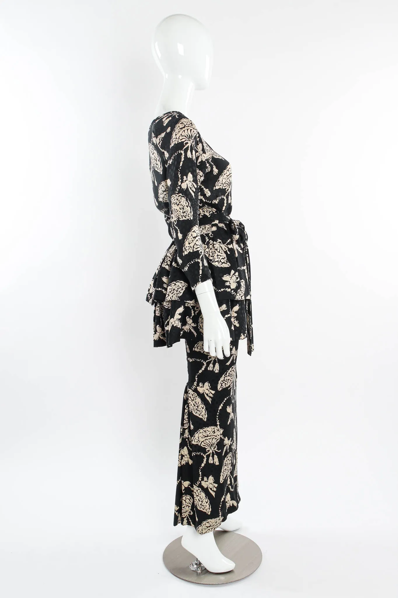 Silk Fan Print Top & Skirt Set