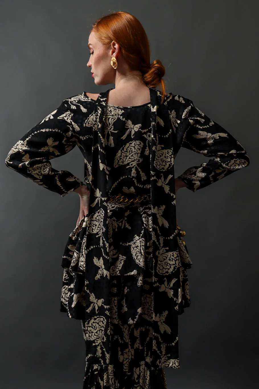 Silk Fan Print Top & Skirt Set
