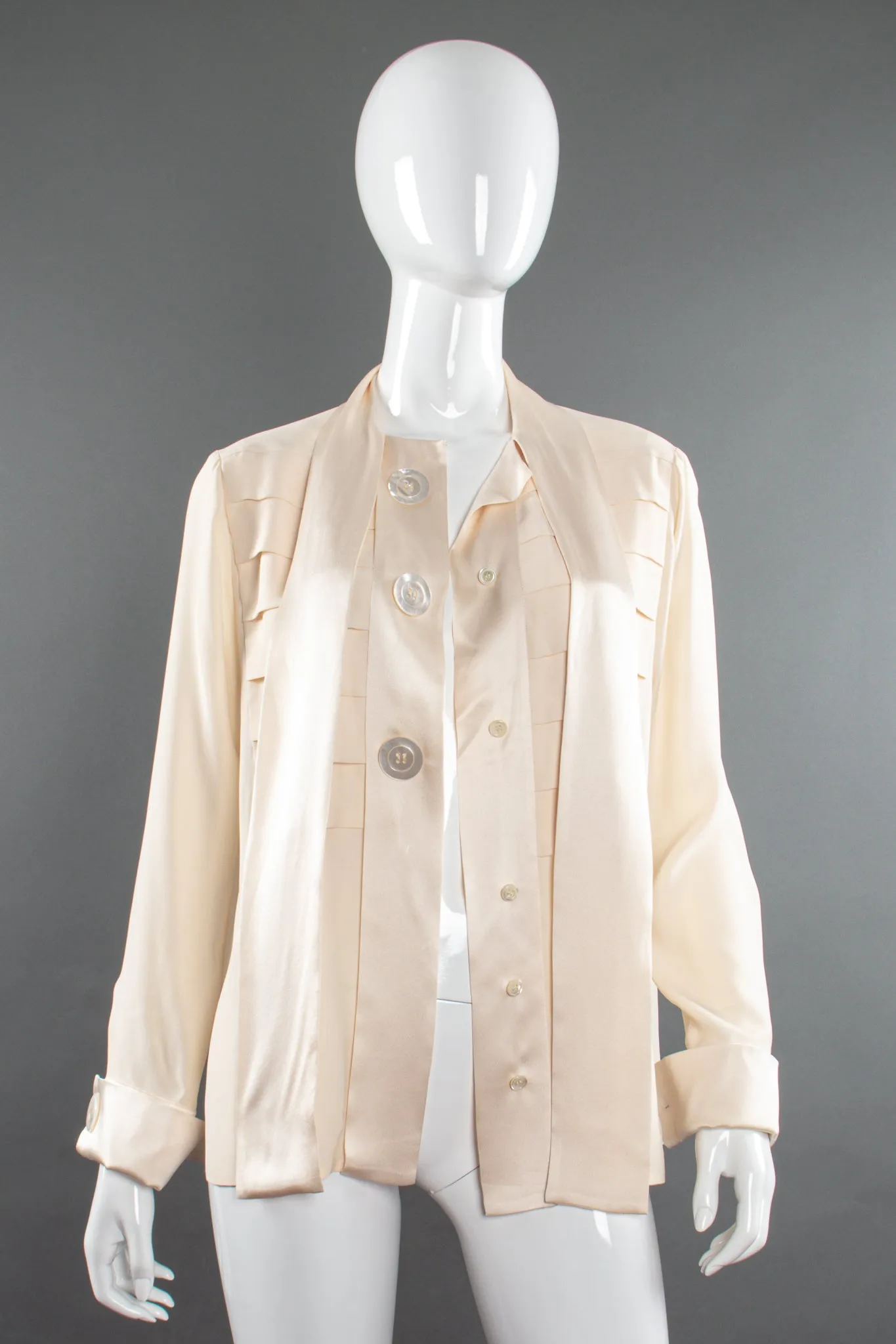 Silk Panel Tuck Bow Blouse