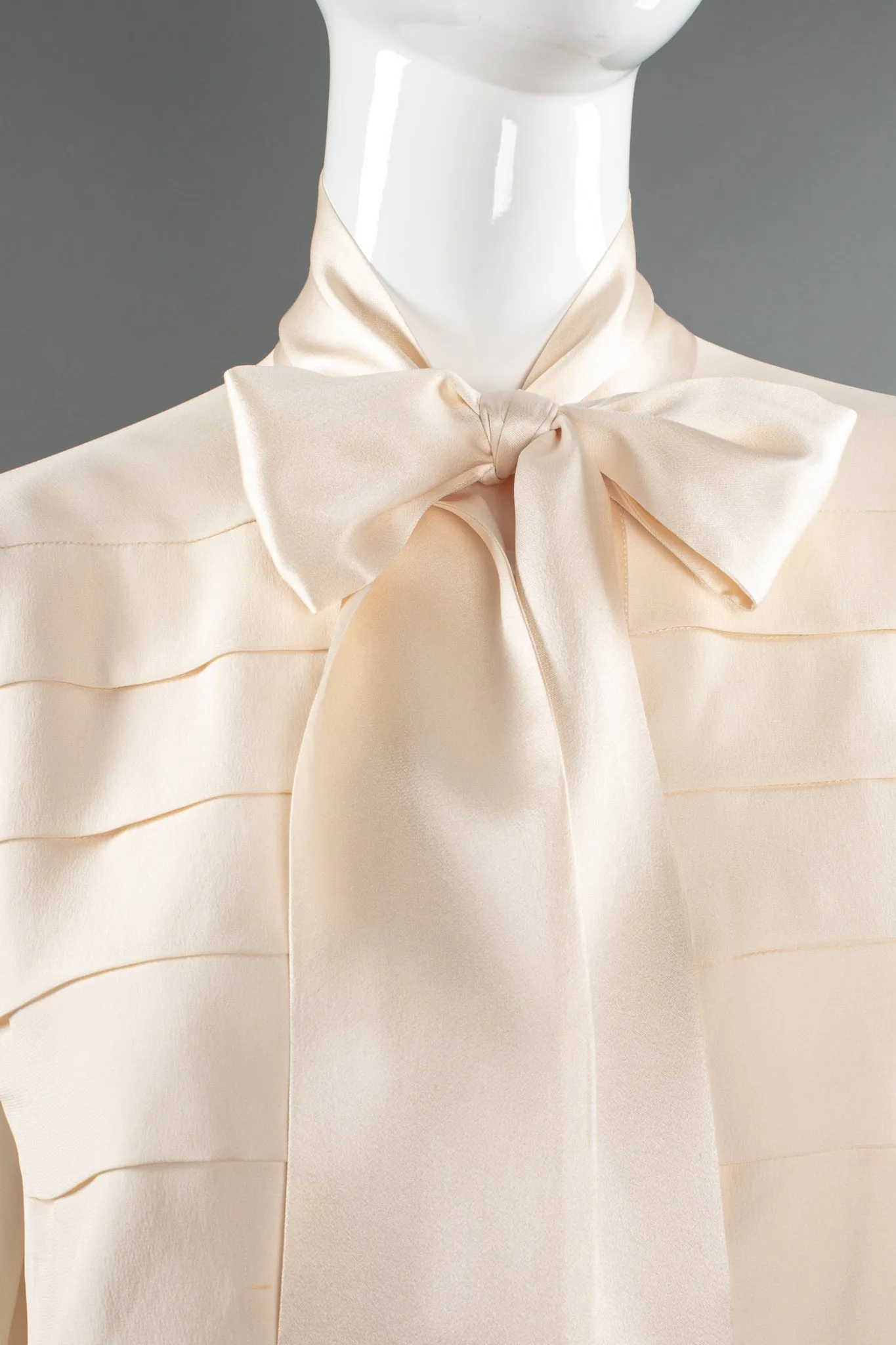 Silk Panel Tuck Bow Blouse