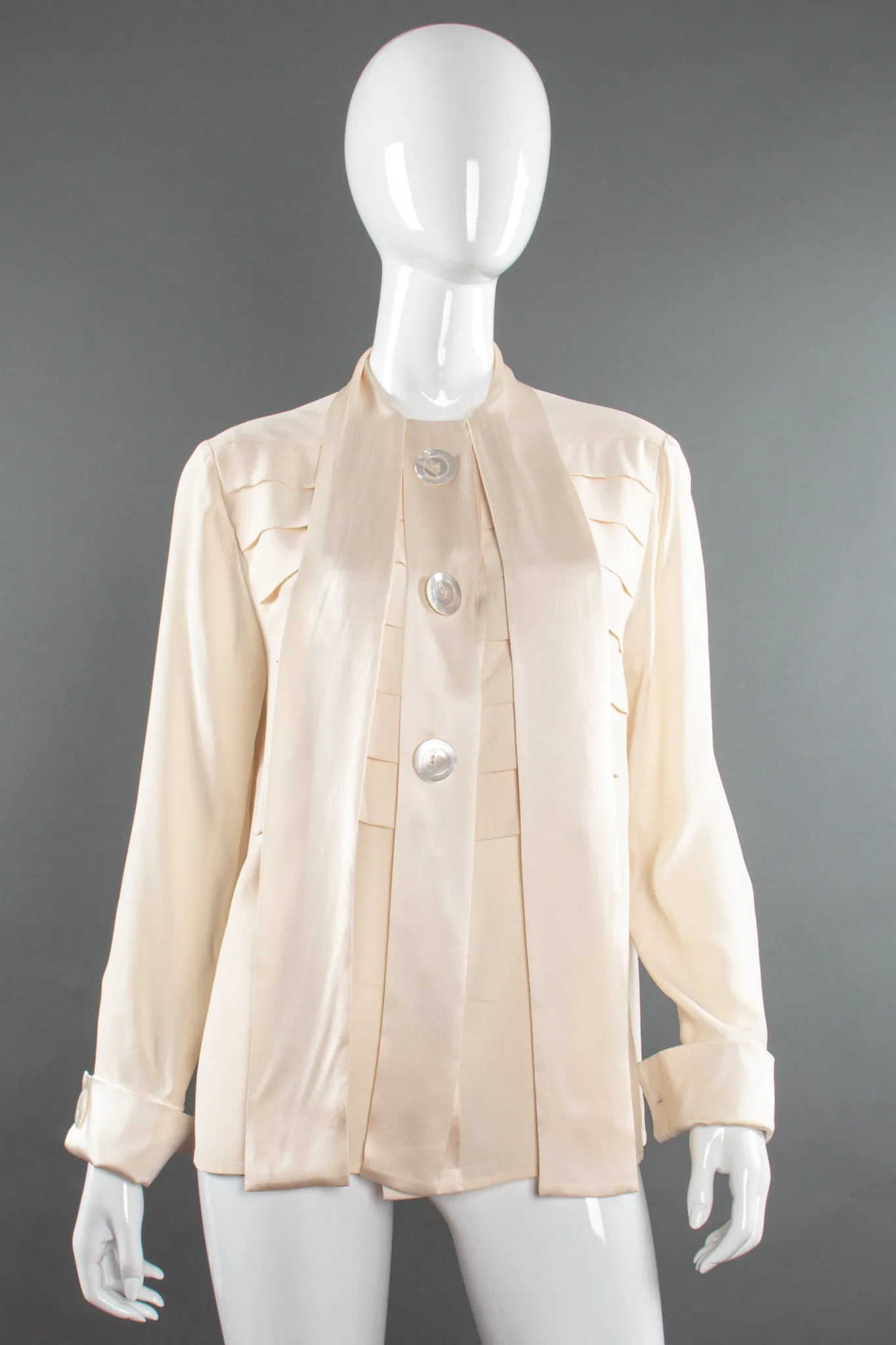 Silk Panel Tuck Bow Blouse
