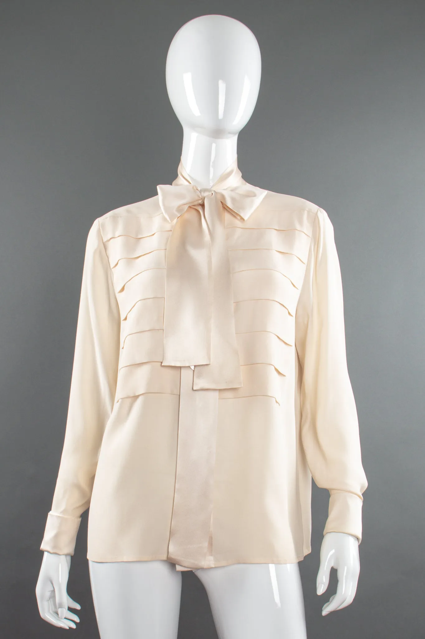 Silk Panel Tuck Bow Blouse
