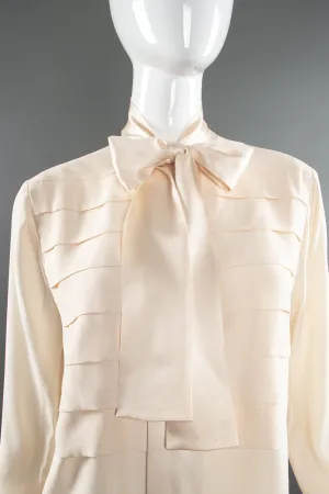 Silk Panel Tuck Bow Blouse