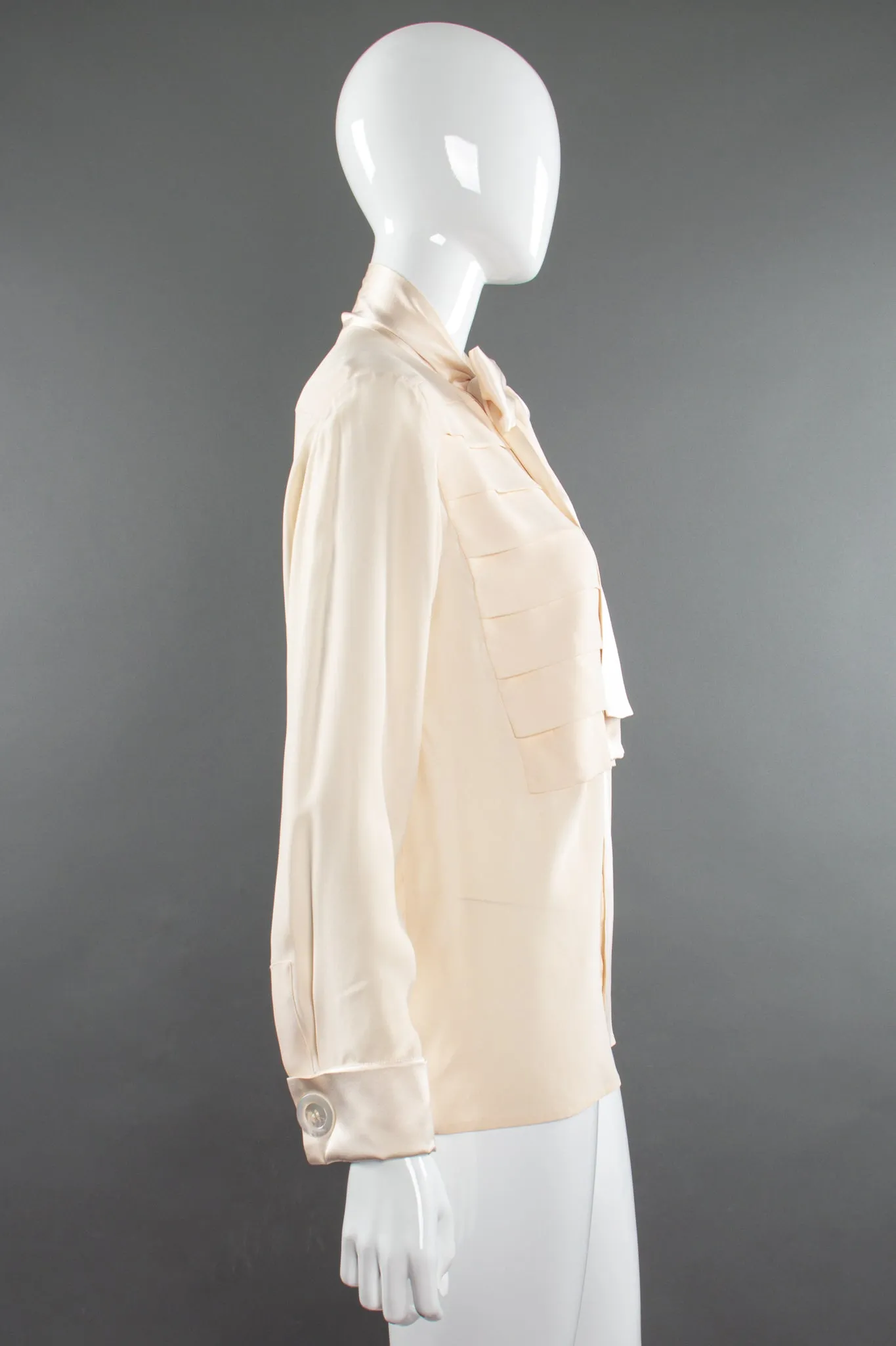Silk Panel Tuck Bow Blouse
