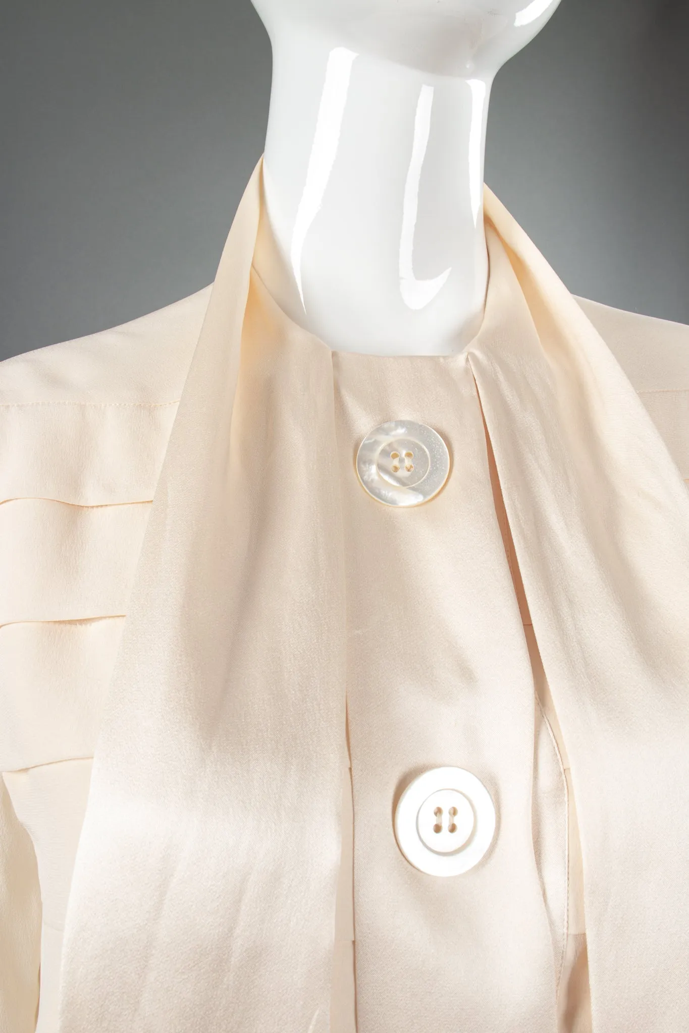 Silk Panel Tuck Bow Blouse