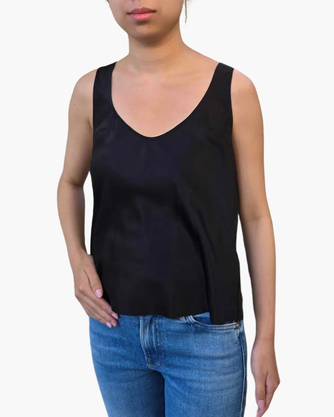 SILK SATIN TANK IN BLACK