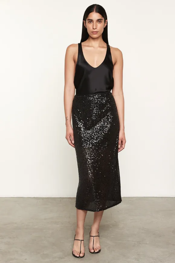 SILK SATIN TANK IN BLACK