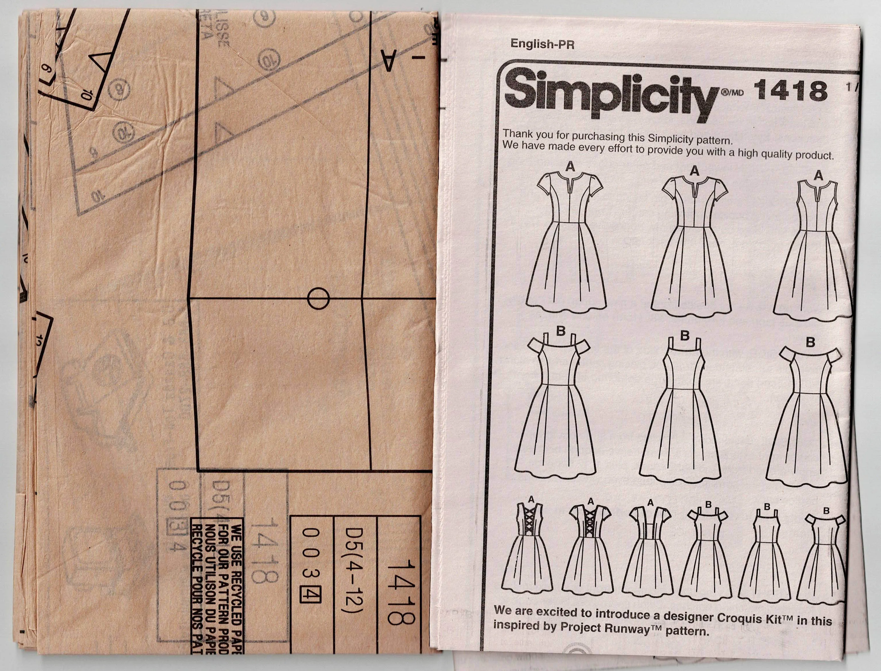 Simplicity 1418 Womens PROJECT RUNWAY Evening Dresses Out Of Print Sewing Pattern Size 4 - 12 UNCUT Factory Folded