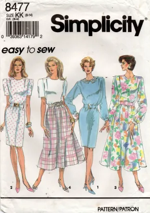 Simplicity 8477 Womens Pleated Shoulder Dress 1990s Vintage Sewing Pattern Size 8 - 14 UNCUT Factory Folded