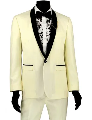 Slim Fit 2 Piece 1 Button Shawl Collar Tuxedo (Ivory) T-SS