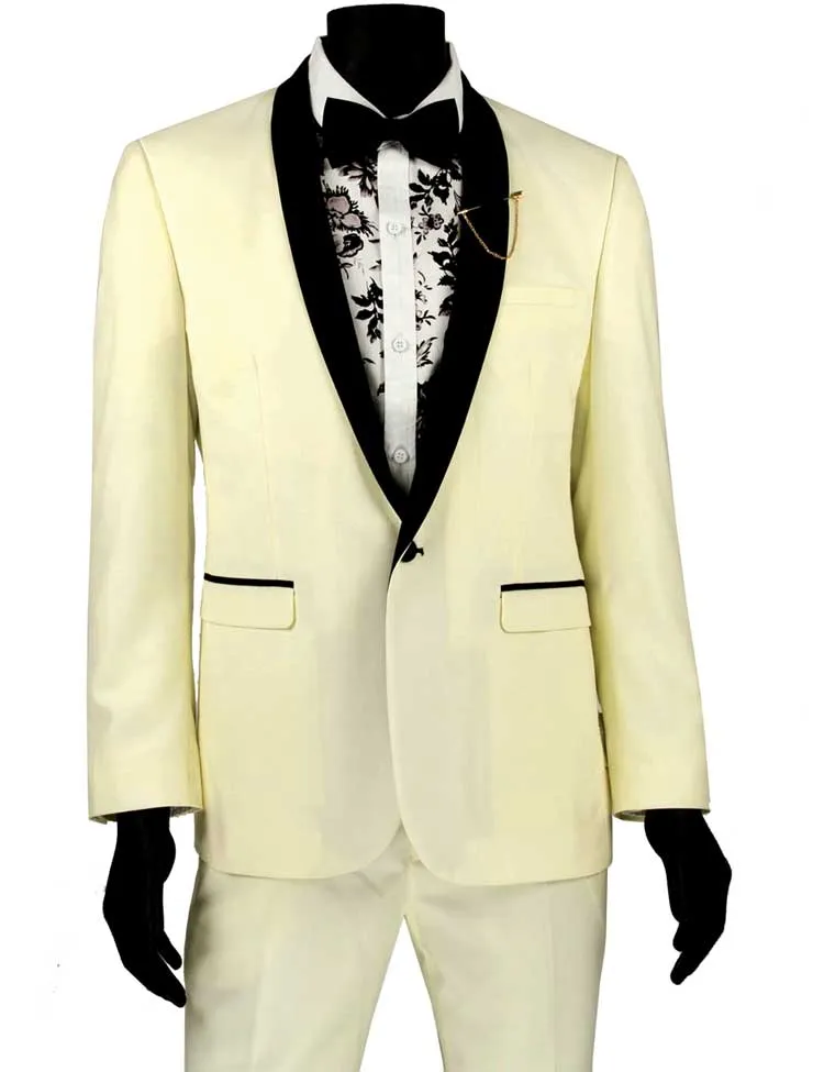 Slim Fit 2 Piece 1 Button Shawl Collar Tuxedo (Ivory) T-SS
